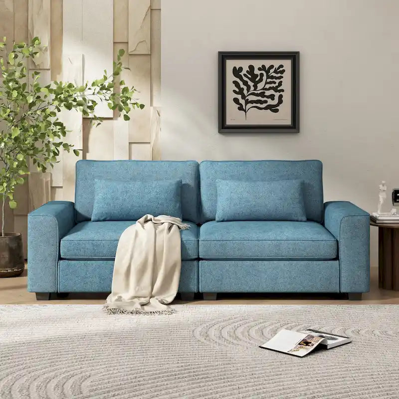80" 3-Seat Loveseat Sofa | Polyester Upholstery, Solid Wood Frame, Black Legs, Minimalist Style