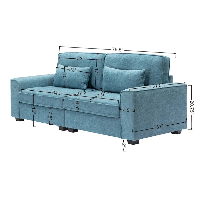 80" 3-Seat Loveseat Sofa | Polyester Upholstery, Solid Wood Frame, Black Legs, Minimalist Style