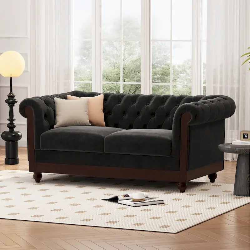 Velvet Loveseat Sofa | Button Tufted, Rolled Arms, 2-Seat Living Room Couch