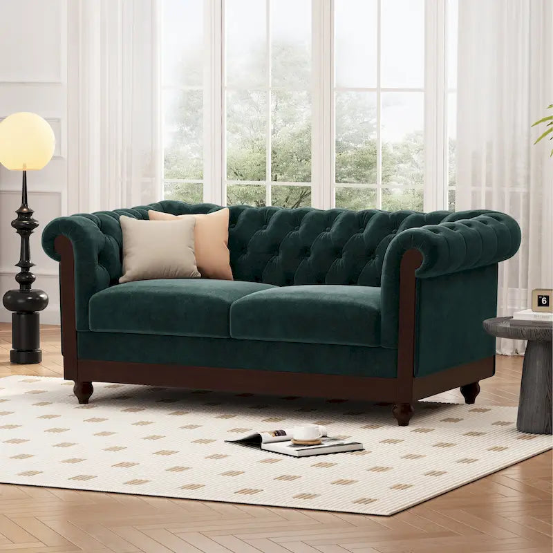 Velvet Loveseat Sofa | Button Tufted, Rolled Arms, 2-Seat Living Room Couch
