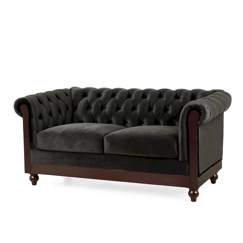 Velvet Loveseat Sofa | Button Tufted, Rolled Arms, 2-Seat Living Room Couch