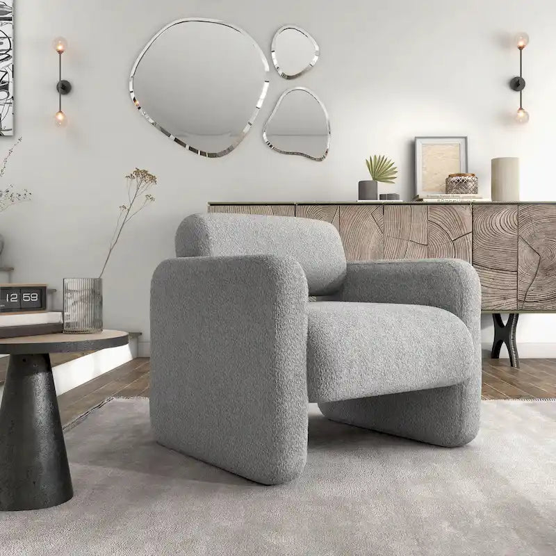 Modern Boucle Fabric Accent Chair with Arms | Upholstered Single Sofa, Living Room Chair