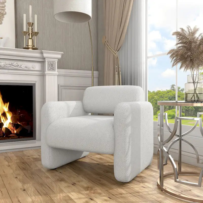 Modern Boucle Fabric Accent Chair with Arms | Upholstered Single Sofa, Living Room Chair