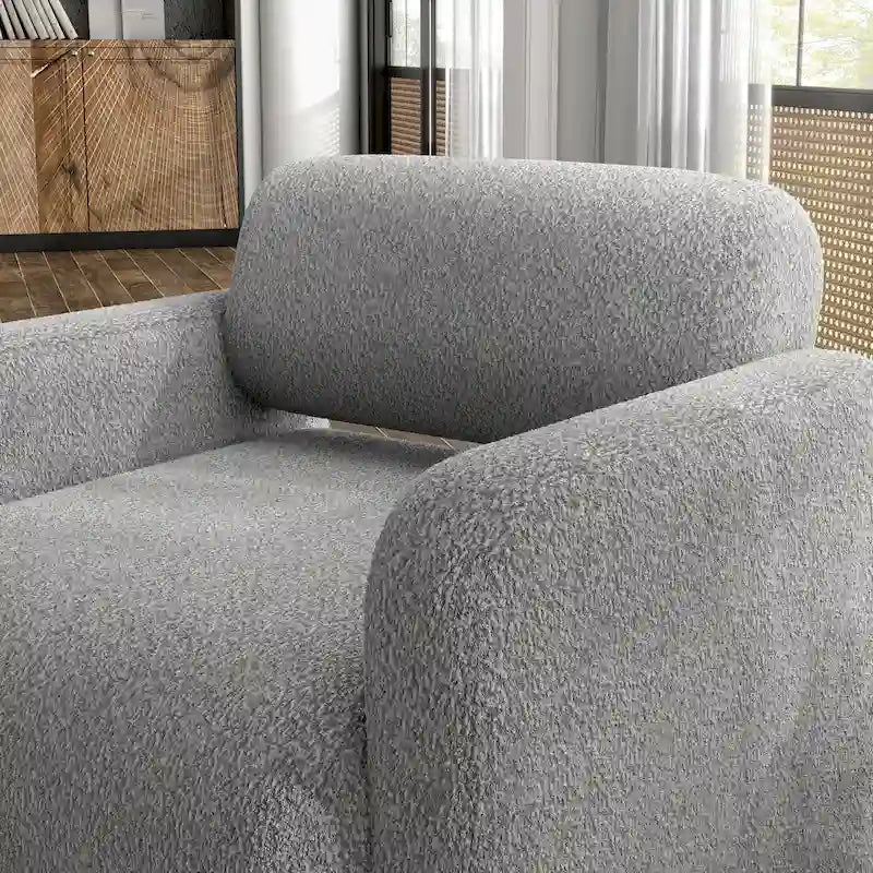 Modern Boucle Fabric Accent Chair with Arms | Upholstered Single Sofa, Living Room Chair