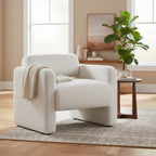 Modern Boucle Fabric Accent Chair with Arms | Upholstered Single Sofa, Living Room Chair