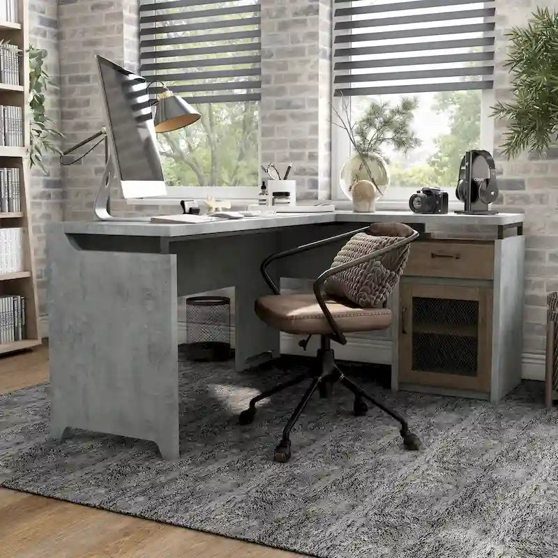 63" Multi-Storage L-Shape Desk | Urban Style, Multiple Shelves, Home Office Computer Desk