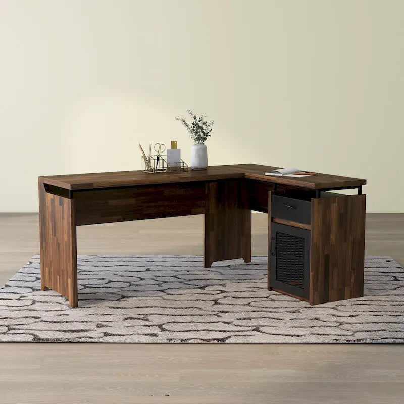 63" Multi-Storage L-Shape Desk | Urban Style, Multiple Shelves, Home Office Computer Desk