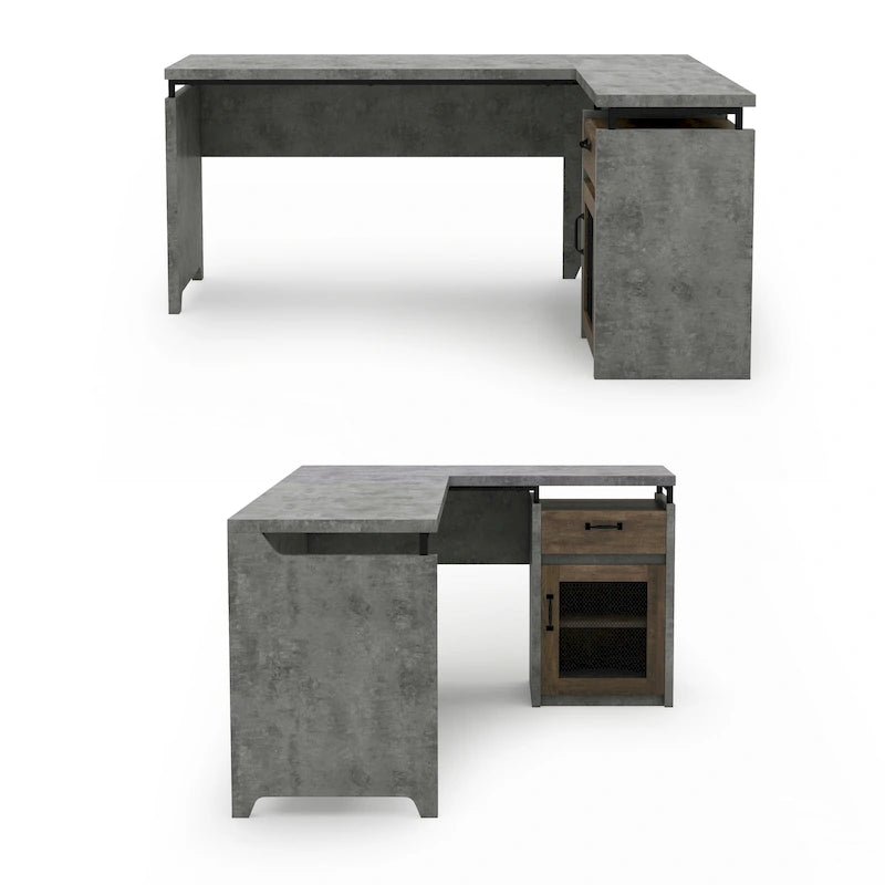 63" Multi-Storage L-Shape Desk | Urban Style, Multiple Shelves, Home Office Computer Desk