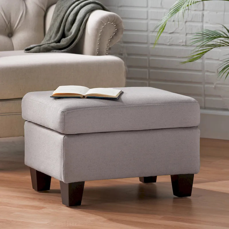 Contemporary Fabric Ottoman | Birch Wood Legs, 300 lb Capacity, 24"W x 18"D x 16"H, Multiple Colors