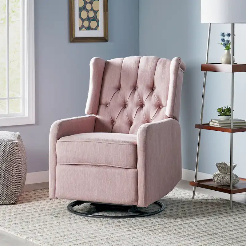 Contemporary Tufted Wingback Swivel Recliner | 360° Swivel, Upholstered, Living Room Chair