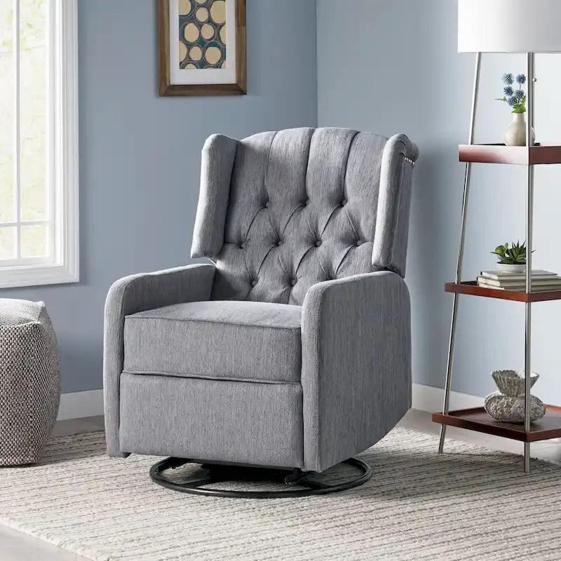 Contemporary Tufted Wingback Swivel Recliner | 360° Swivel, Upholstered, Living Room Chair