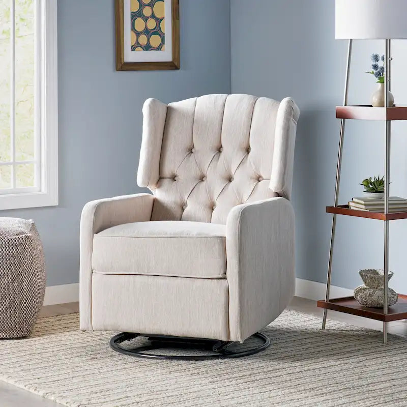 Contemporary Tufted Wingback Swivel Recliner | 360° Swivel, Upholstered, Living Room Chair