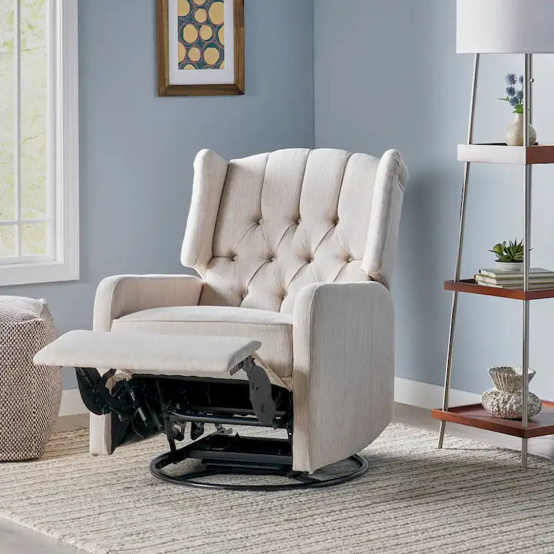 Contemporary Tufted Wingback Swivel Recliner | 360° Swivel, Upholstered, Living Room Chair