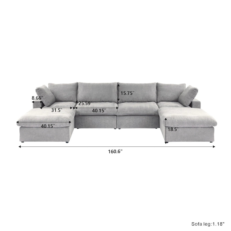 Down Feather Overstuffed Sectional Sofa | Pine & Plywood Frame | Cotton Cushions | Luxurious