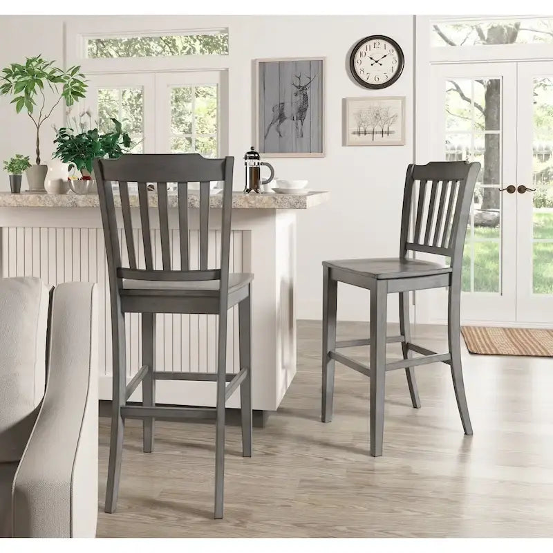 Slat Back Bar Height Chairs Set of 2 | Solid Wood, Counter Stool, Kitchen & Dining