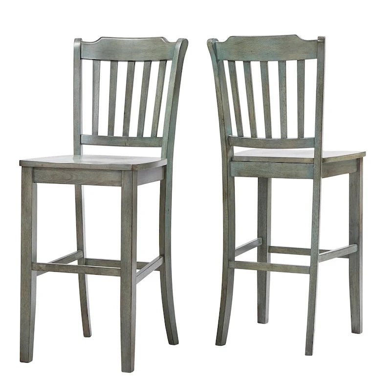 Slat Back Bar Height Chairs Set of 2 | Solid Wood, Counter Stool, Kitchen & Dining