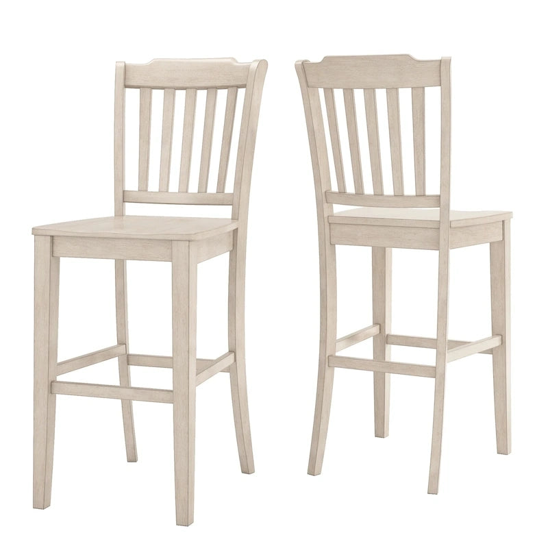 Slat Back Bar Height Chairs Set of 2 | Solid Wood, Counter Stool, Kitchen & Dining