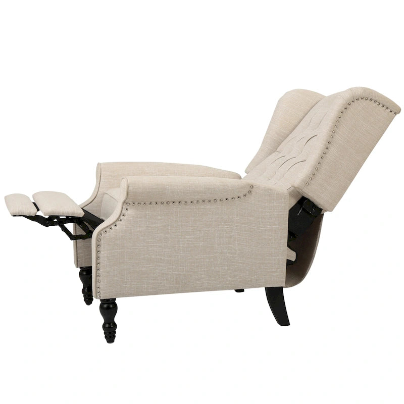 Tufted Fabric Wingback Recliner Club Chair | Button Tufting, Wood Legs, Living Room Accent Chair