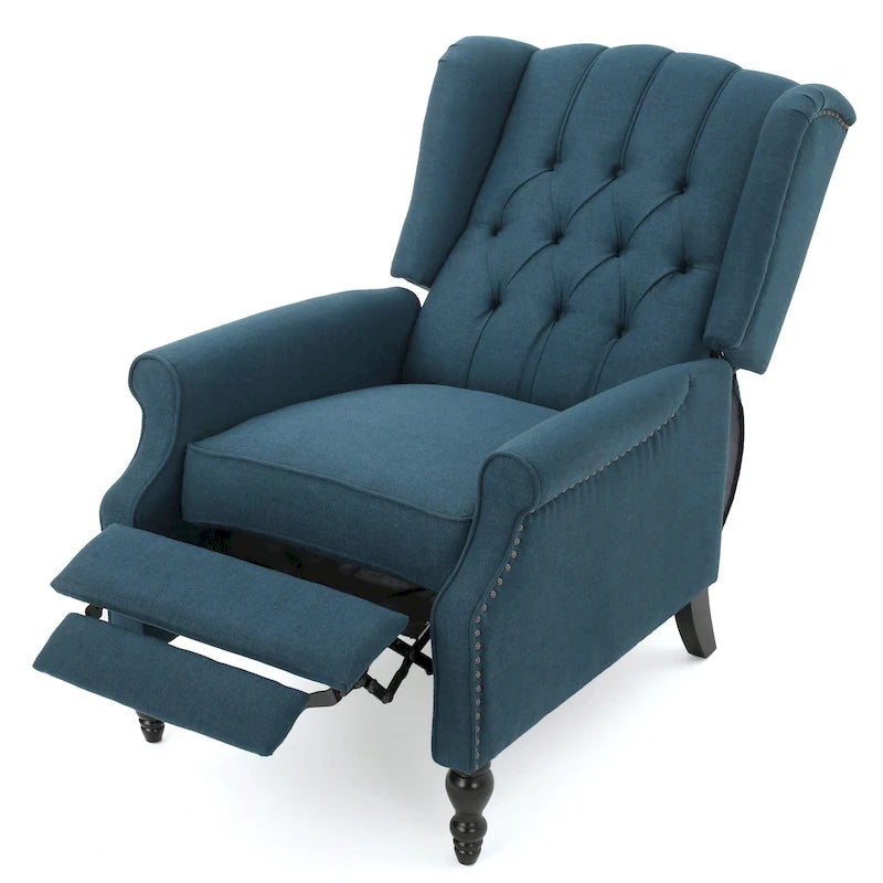 Tufted Fabric Wingback Recliner Club Chair | Button Tufting, Wood Legs, Living Room Accent Chair