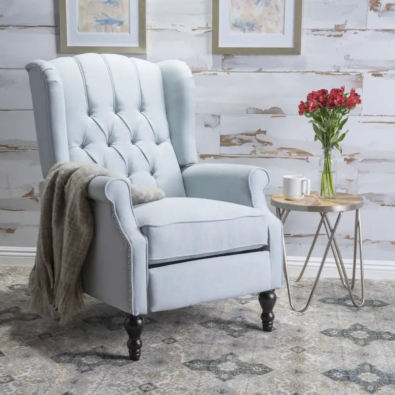 Tufted Fabric Wingback Recliner Club Chair | Button Tufting, Wood Legs, Living Room Accent Chair