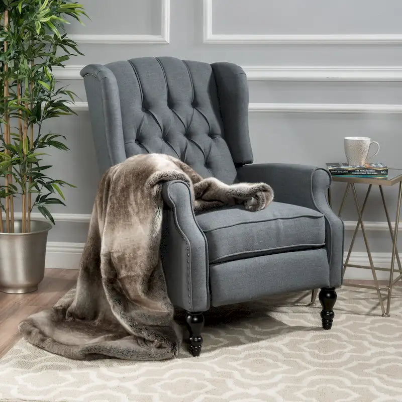 Tufted Fabric Wingback Recliner Club Chair | Button Tufting, Wood Legs, Living Room Accent Chair