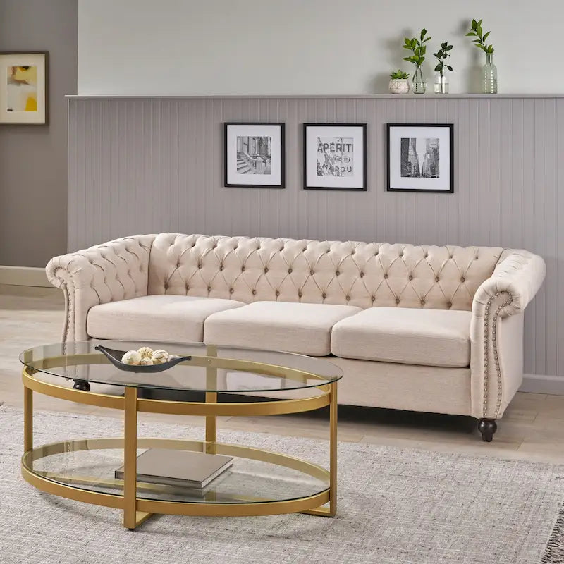 Tufted Chesterfield 3-Seat Sofa | Upholstered, Rolled Arms, Classic Living Room Couch