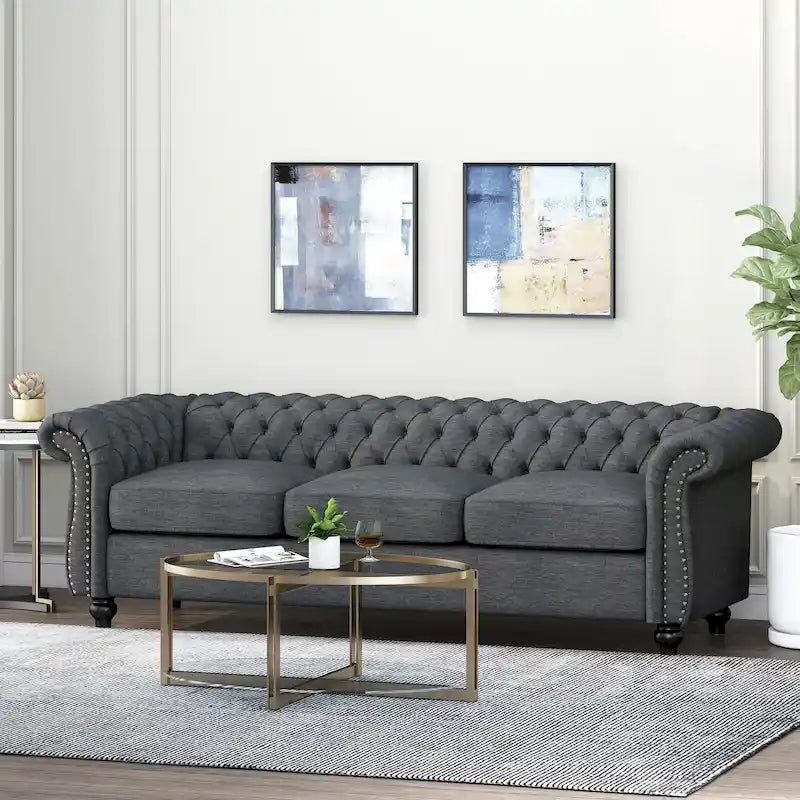 Tufted Chesterfield 3-Seat Sofa | Upholstered, Rolled Arms, Classic Living Room Couch