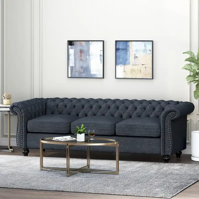 Tufted Chesterfield 3-Seat Sofa | Upholstered, Rolled Arms, Classic Living Room Couch