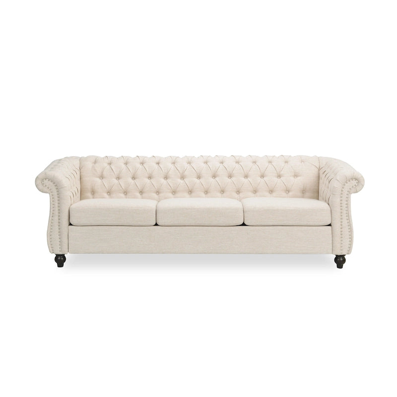Tufted Chesterfield 3-Seat Sofa | Upholstered, Rolled Arms, Classic Living Room Couch