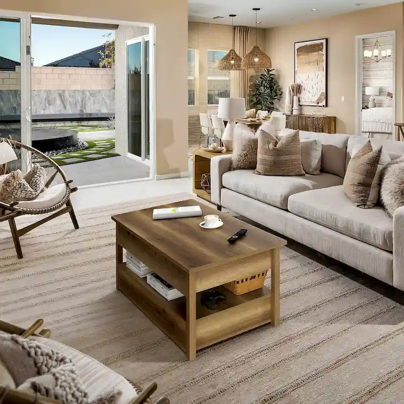 Wood Lift Top Coffee Table with Storage Shelf and Drawers