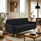Mid-Century Modern 3-Seat Sofa | Breathable Polyester Suede | High Rebound Cushions | Wood Legs
