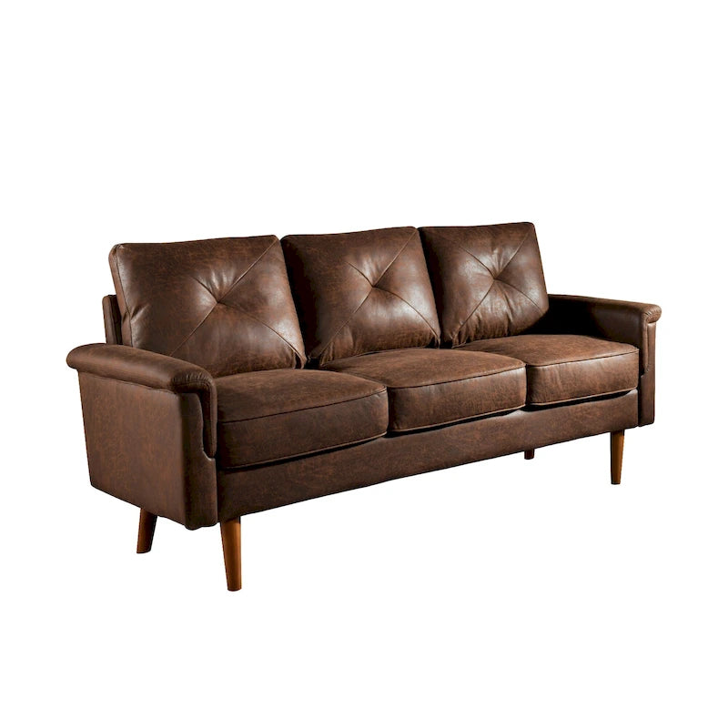 Mid-Century Modern 3-Seat Sofa | Breathable Polyester Suede | High Rebound Cushions | Wood Legs