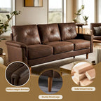 Mid-Century Modern 3-Seat Sofa | Breathable Polyester Suede | High Rebound Cushions | Wood Legs