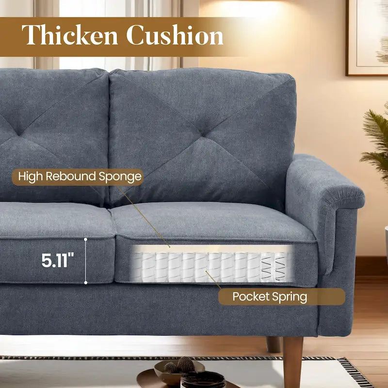 Mid-Century Modern 3-Seat Sofa | Breathable Polyester Suede | High Rebound Cushions | Wood Legs