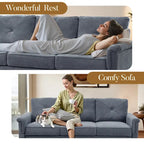 Mid-Century Modern 3-Seat Sofa | Breathable Polyester Suede | High Rebound Cushions | Wood Legs