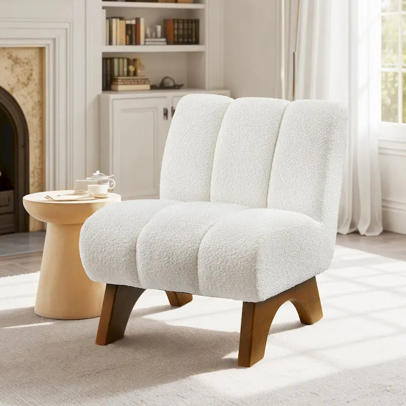 Modern Armless Accent Chair | Rubberwood Frame, Foam Cushion, Fabric Upholstery, Sectional Compatible