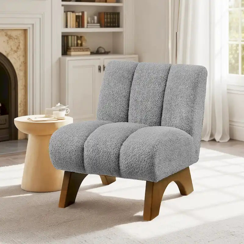 Modern Armless Accent Chair | Rubberwood Frame, Foam Cushion, Fabric Upholstery, Sectional Compatible