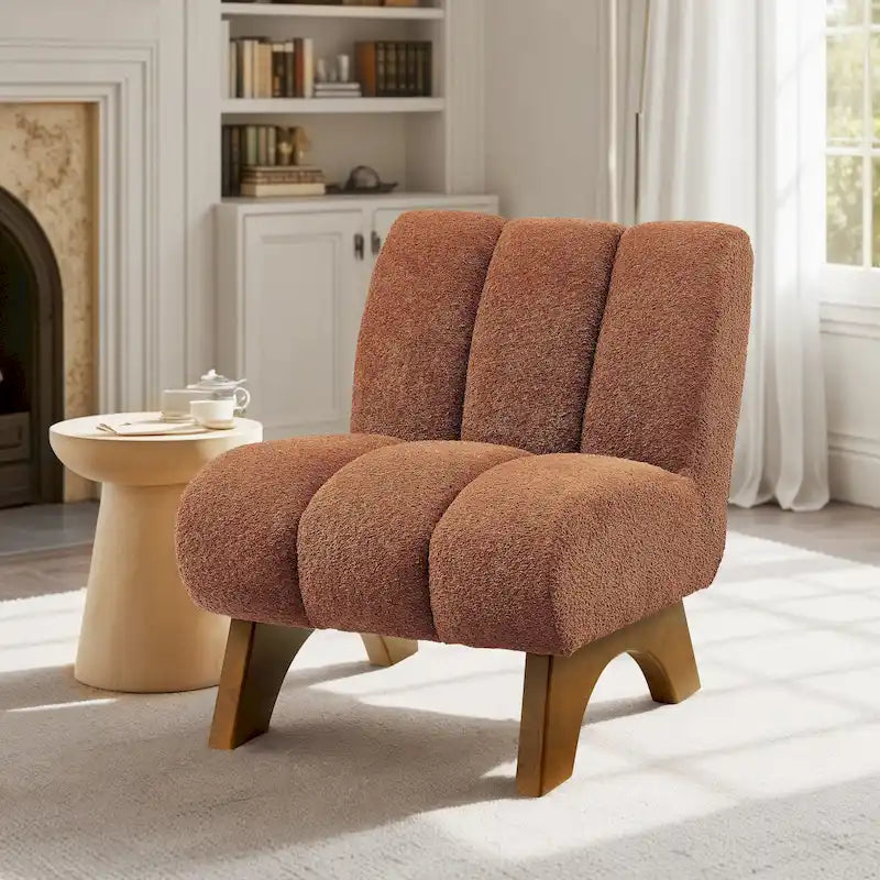 Modern Armless Accent Chair | Rubberwood Frame, Foam Cushion, Fabric Upholstery, Sectional Compatible