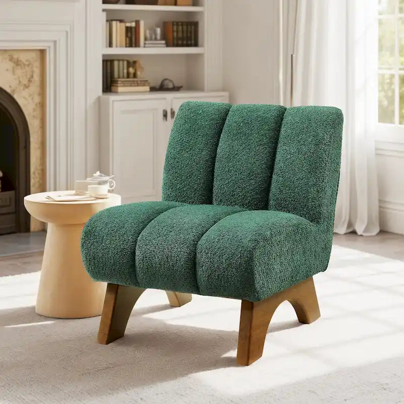 Modern Armless Accent Chair | Rubberwood Frame, Foam Cushion, Fabric Upholstery, Sectional Compatible