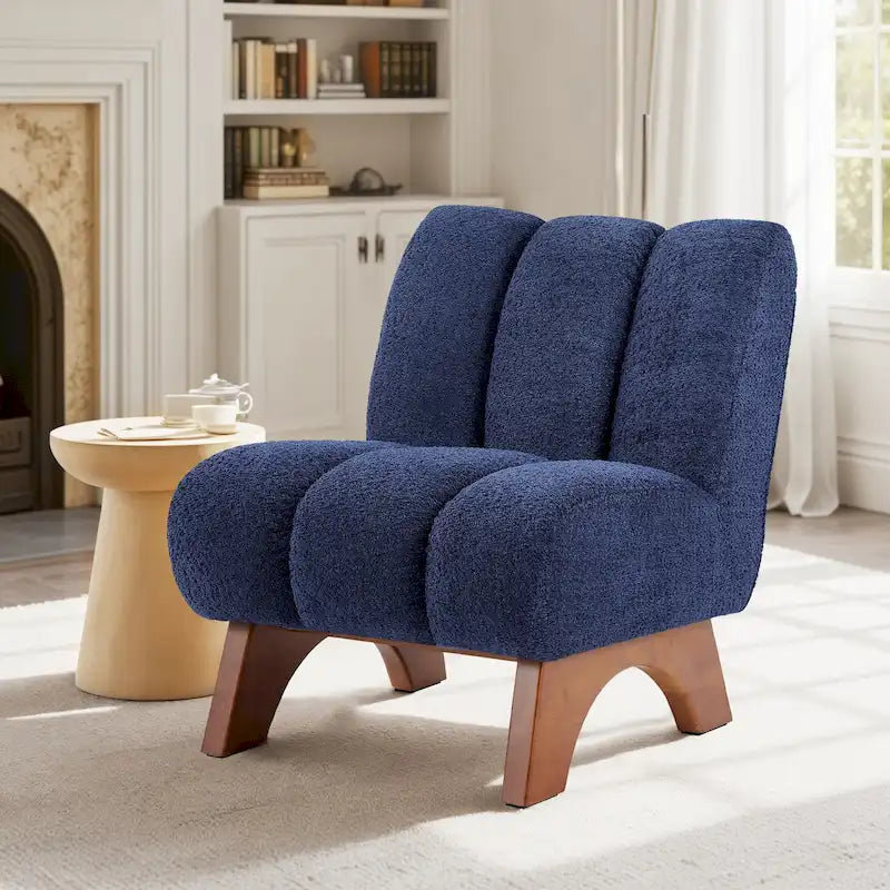 Modern Armless Accent Chair | Rubberwood Frame, Foam Cushion, Fabric Upholstery, Sectional Compatible