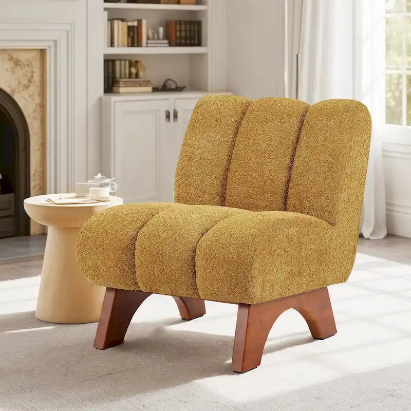 Modern Armless Accent Chair | Rubberwood Frame, Foam Cushion, Fabric Upholstery, Sectional Compatible