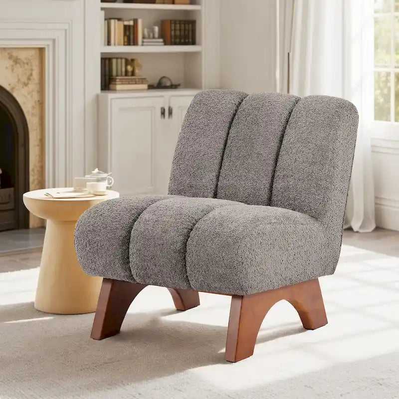 Modern Armless Accent Chair | Rubberwood Frame, Foam Cushion, Fabric Upholstery, Sectional Compatible