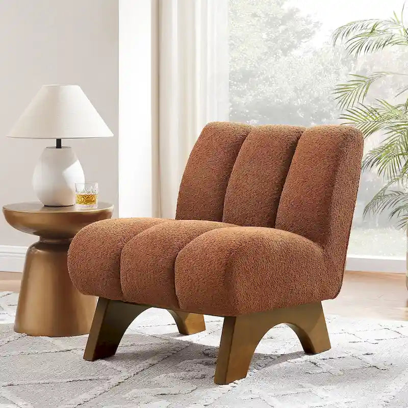Modern Armless Accent Chair | Rubberwood Frame, Foam Cushion, Fabric Upholstery, Sectional Compatible