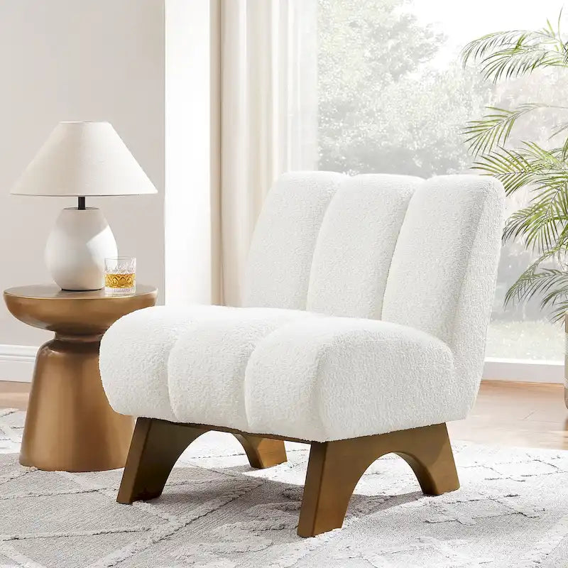 Modern Armless Accent Chair | Rubberwood Frame, Foam Cushion, Fabric Upholstery, Sectional Compatible