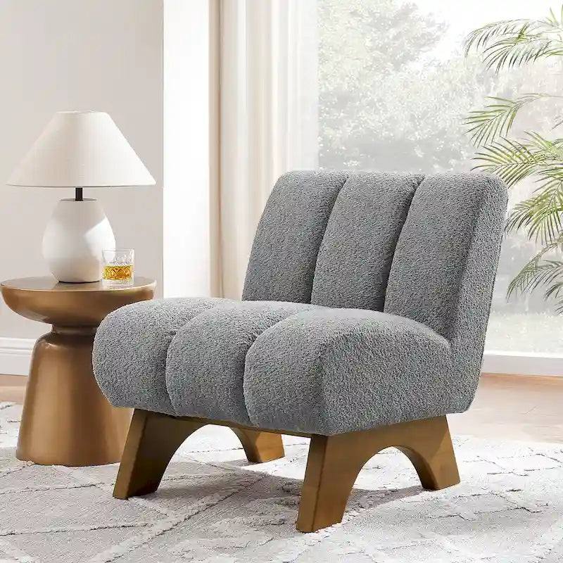 Modern Armless Accent Chair | Rubberwood Frame, Foam Cushion, Fabric Upholstery, Sectional Compatible