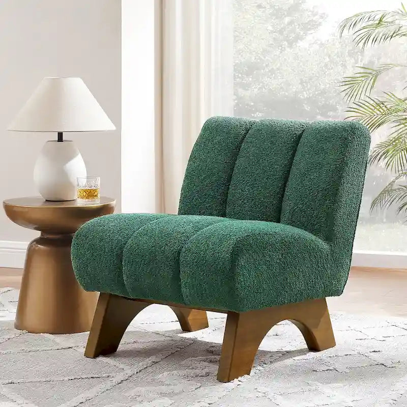 Modern Armless Accent Chair | Rubberwood Frame, Foam Cushion, Fabric Upholstery, Sectional Compatible