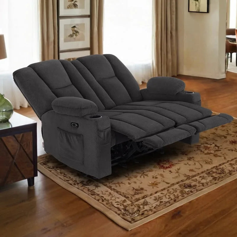 Electric Power Reclining Sofa | Massage, Lumbar Heat, Fabric Upholstery, Living Room Recliner