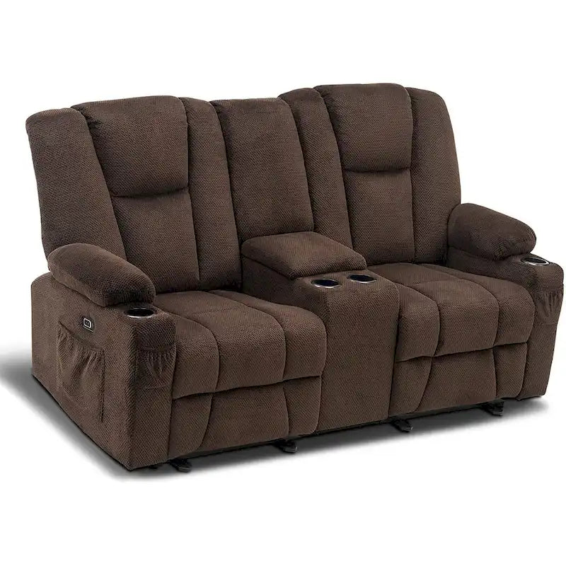 Electric Power Reclining Sofa | Massage, Lumbar Heat, Fabric Upholstery, Living Room Recliner