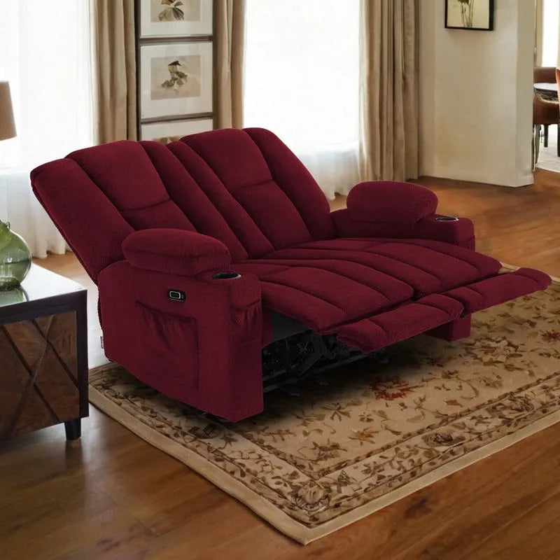 Electric Power Reclining Sofa | Massage, Lumbar Heat, Fabric Upholstery, Living Room Recliner