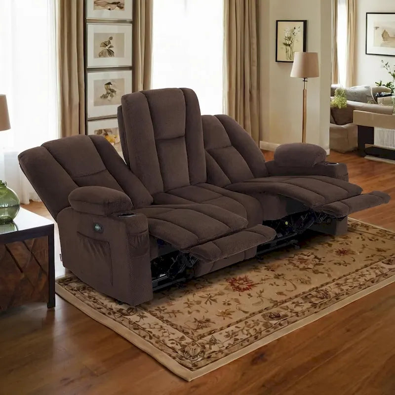 Electric Power Reclining Sofa | Massage, Lumbar Heat, Fabric Upholstery, Living Room Recliner